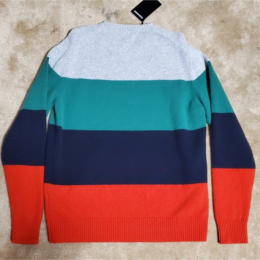 NWT$550 DSQUARED2 Mens 100% Wool Red Black Green Stripe Crewneck Sweater Sz Med - Picture 7 of 11